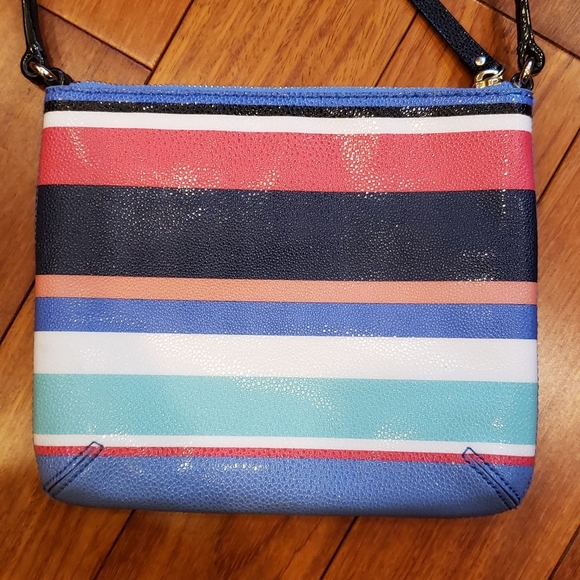 Kate Spade Striped Crossbody. Pink, Periwinkle, Black, White, Aqua - Picture 3 of 12